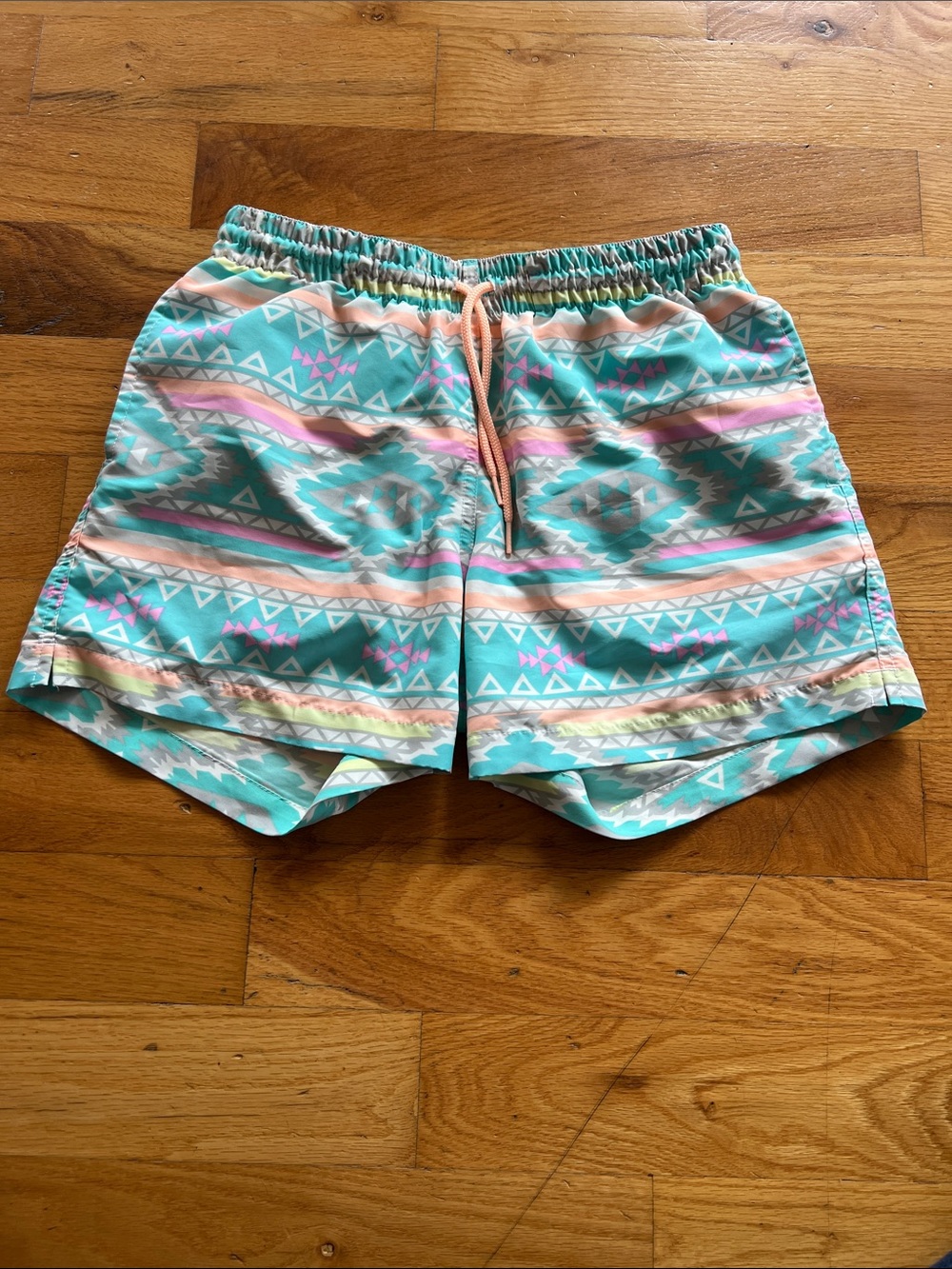 Men's Chubbies The En Fuegos Lined Swim Trunks Teal Geometric Size Small